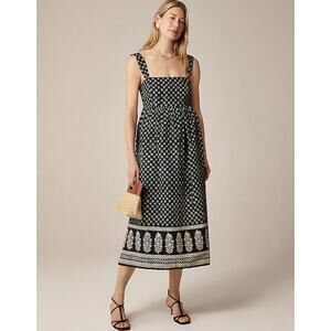 J.Crew Square Neck Midi Dress Womens 2 Black White Block Print Sleeveless A-Line